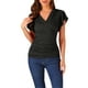 thumbnail image 1 of Blusa Faux Wrap Inspire Chic para mujer, blusa casual de verano con cuello en V y mangas con volantes, talla S, color negro, 1 of 6