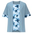 thumbnail image 4 of Women's Plus Size Tops 2 in 1 Casual Flowy Square Neck Floral Printed Trendy Tops Summer Loose Short Sleeve Blouses (5XL, Blue), 4 of 6