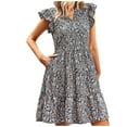 thumbnail image 1 of Robe à Volants for Women Manches Swing Plage Robe de Soleil V Cou Décontracté Confortable Boho Robe de Vacances avec Poches, 1 of 7