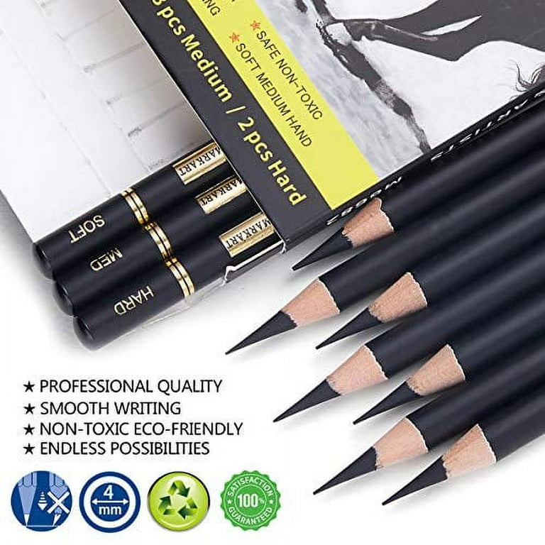 MARTCOLOR Charcoal Pencils for Drawing, 10 Pieces (S-Soft, Ex-Soft, Soft,  Med