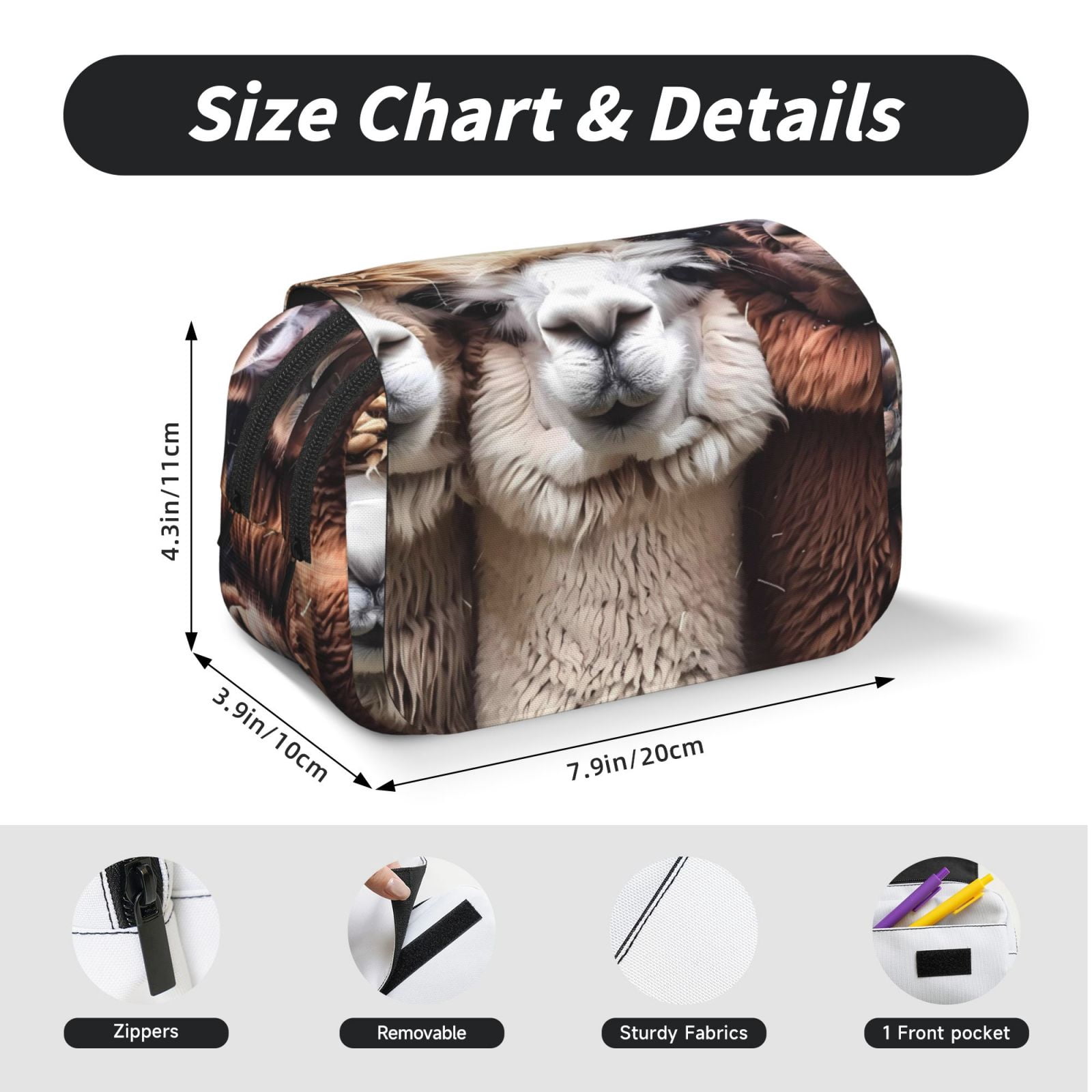 Large-Capacity Flip-Top Double-Layer Pencil Case, Multi-Functional Pocket Pen Case, Durable Stationery Organizer Cute Llamas Alpacas (2)