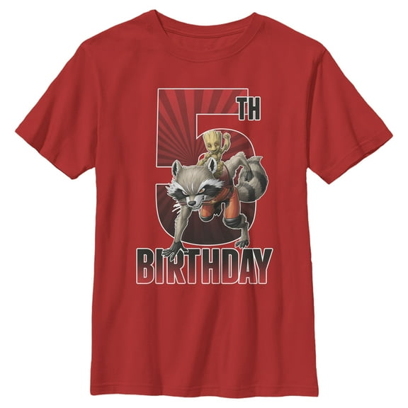 Boy's Marvel Rocket and Baby Groot 5th Birthday Graphic T-Shirt