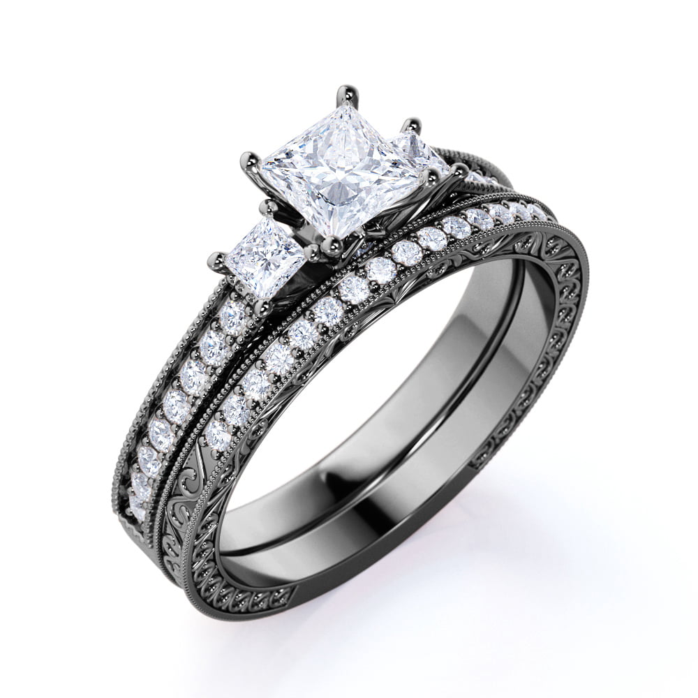 JeenMata 1.25 ct Princess Cut Diamond Pave Three Stone Ring