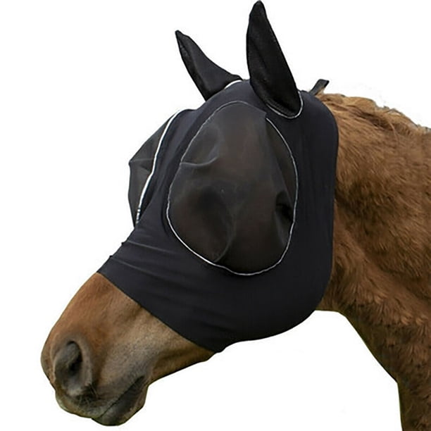 Máscara antimoscas para caballos con orejas: malla de nailon, diseño elástico; para protección solar equina y prevención de moscas; ligera y transpirable
