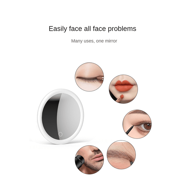 Miroir Grossissant X10 Ventouse Miroir Grossissant X10 Avec Lumière LED - 3 Modes De Couleur, Intensité Variable, 15 Cm, Rechargeable, Support Inclus Miroir Maquillage X10 Avec Lumière