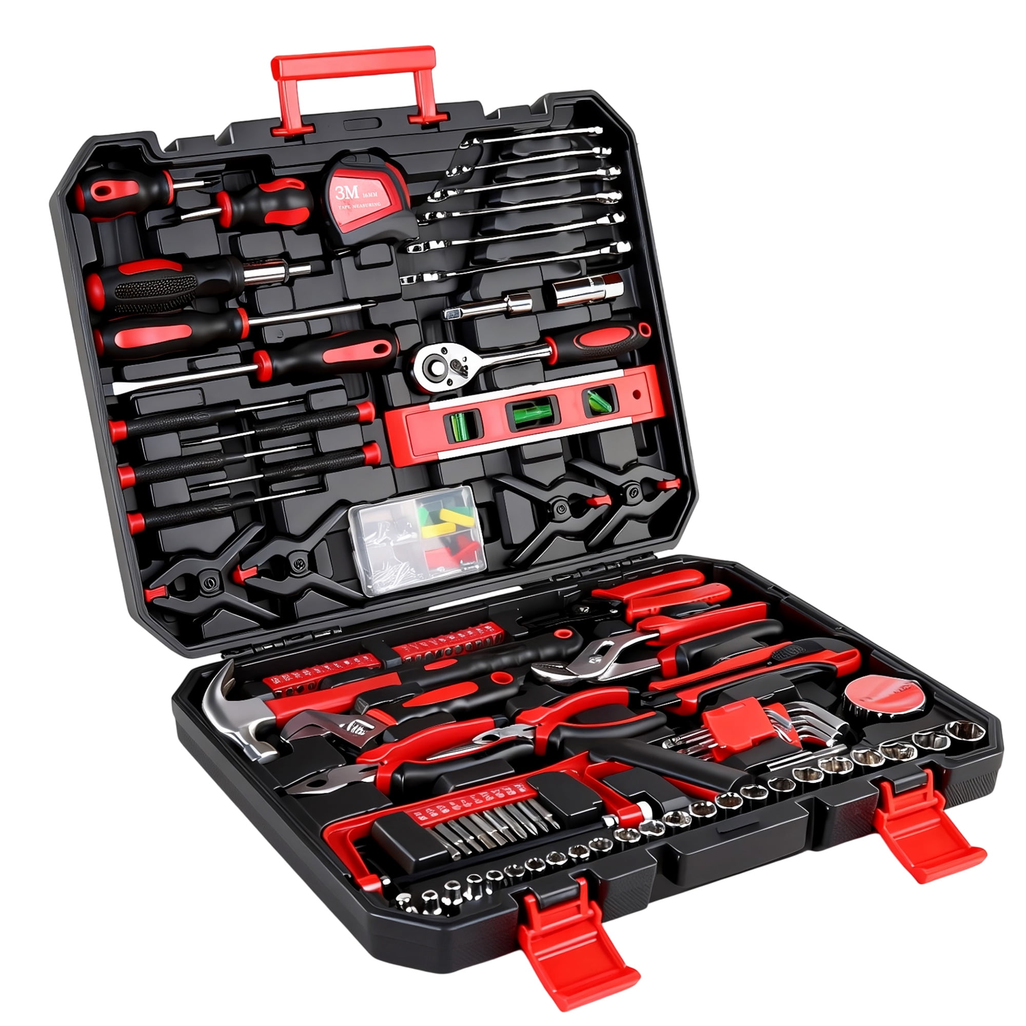 266-Piece Mechanics Tool Set with Durable Storage Case,eavy Duty Hand Tool Kit for Home Repair,Garage,Car,Truck,Red