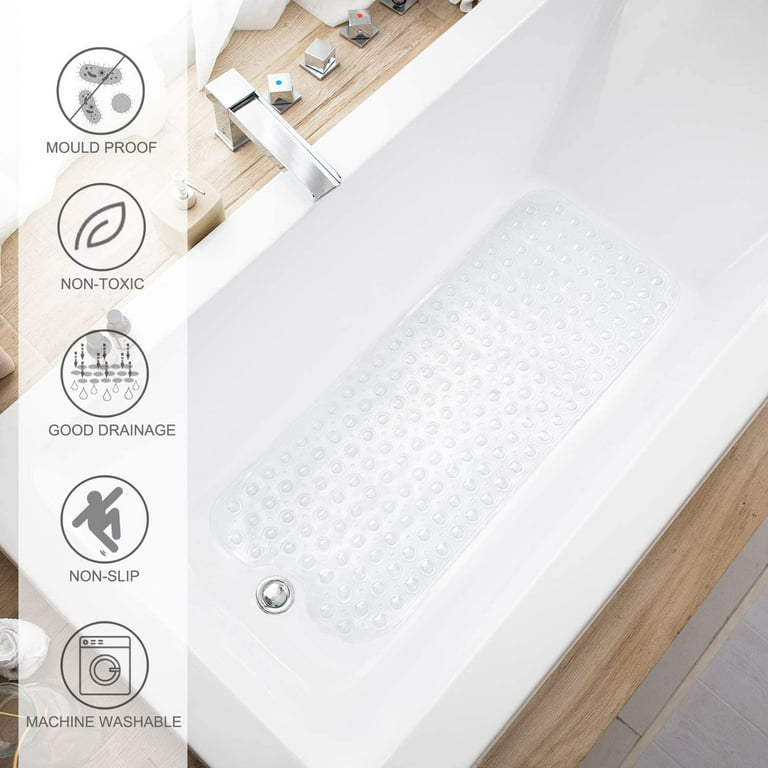 YINENN Bath Tub Shower Mat 40 x 16 Inch Non-Slip and Extra Large, Bathtub  Mat with Suction Cups, Machine Washable Bathroom Mats with Drain Holes