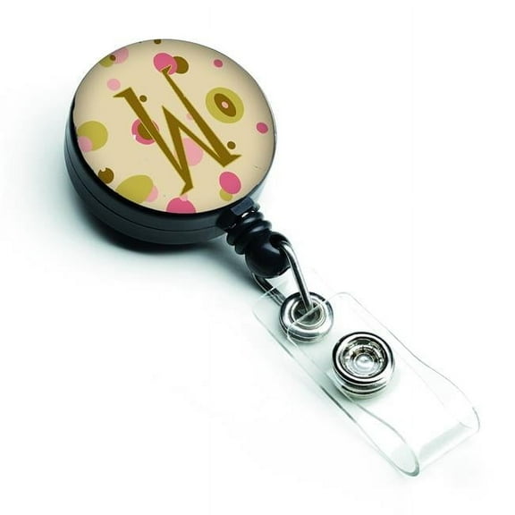 Carolines Treasures CJ1004-WBR Letter W Initial Monogram Tan Dots Retractable Badge Reel