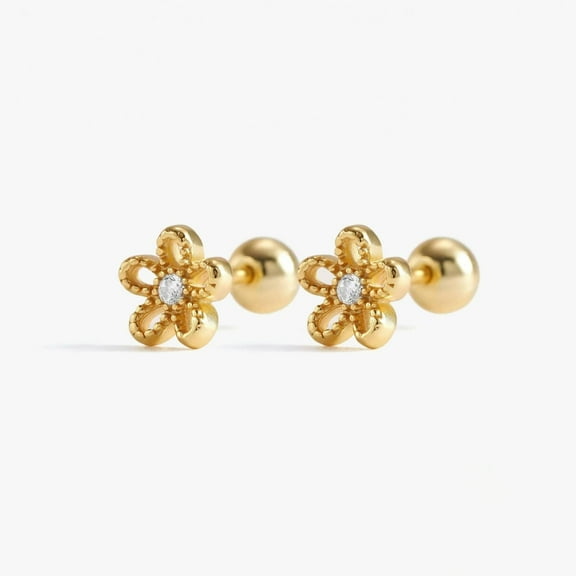 Plain Flower Laser Cut Screw Back Earrings