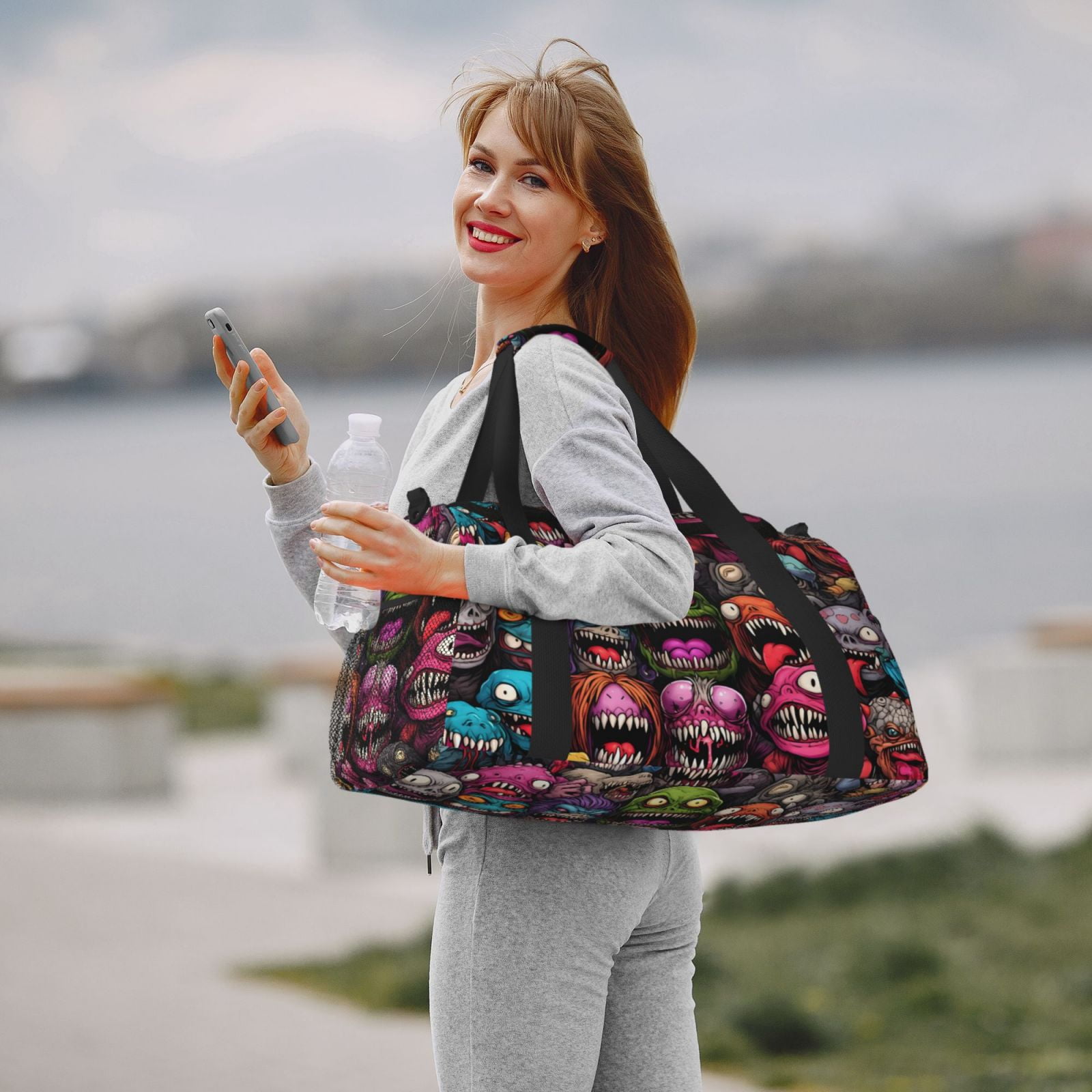 Fuzoiu Monstrous Cartoon Characters Print Travel Duffle Bag,Carry On Tote Bags,Duffel Bag,Sport Gym Bag, Hospital Bag for Labor and Delivery, Overnight Bag,Luggage Bag
