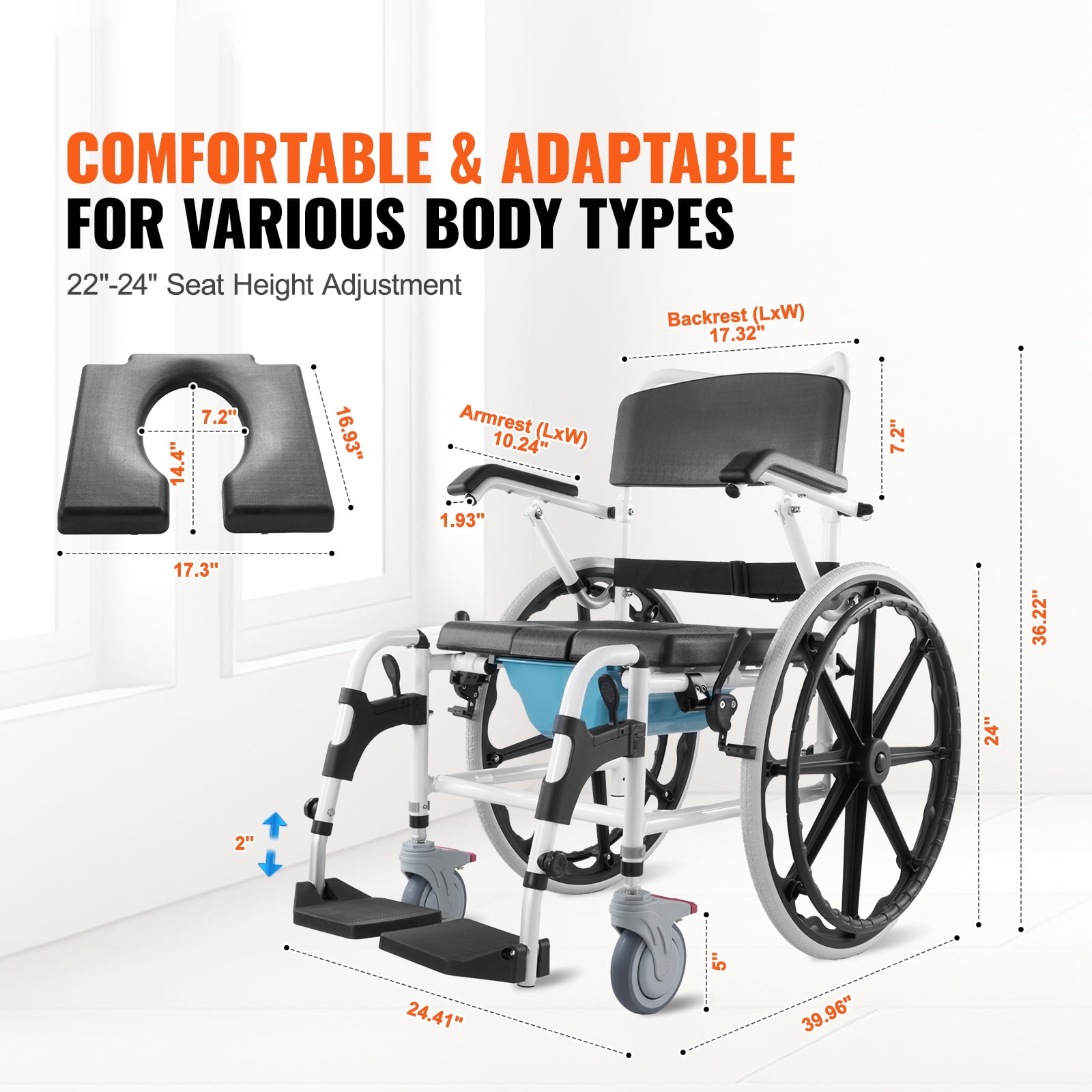 SKYSHALO Shower Chair Mobility Aid Bathroom Use Aluminum Height‑Adjustable 17.5‑Inch Wide, (1 Count)