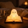 thumbnail image 3 of Halloween Ghost Figurine Statue Lamp, Ghost on Open Book LED Tea Light Holder, Cute Halloween Decor for Bookshelf, Desk & Mantel, Cozy Book Lovers Ornament for Bedroom & Reading Nooks, 3 of 5