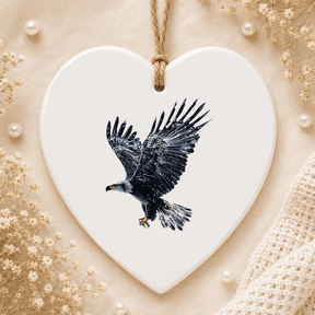 Majestic Eagle Design Ornament Eagle In Flight 2D FLAT HEART Ceramic Ornament