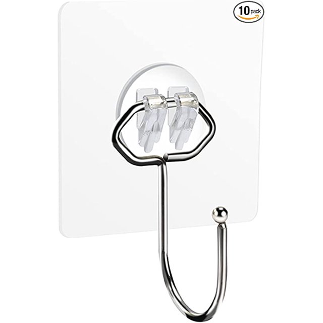 Ganchos adhesivos grandes, juego de 10 ganchos de pared de gran tamaño para colgar colgadores de pared transparentes resistentes al agua JAMW Sencillez