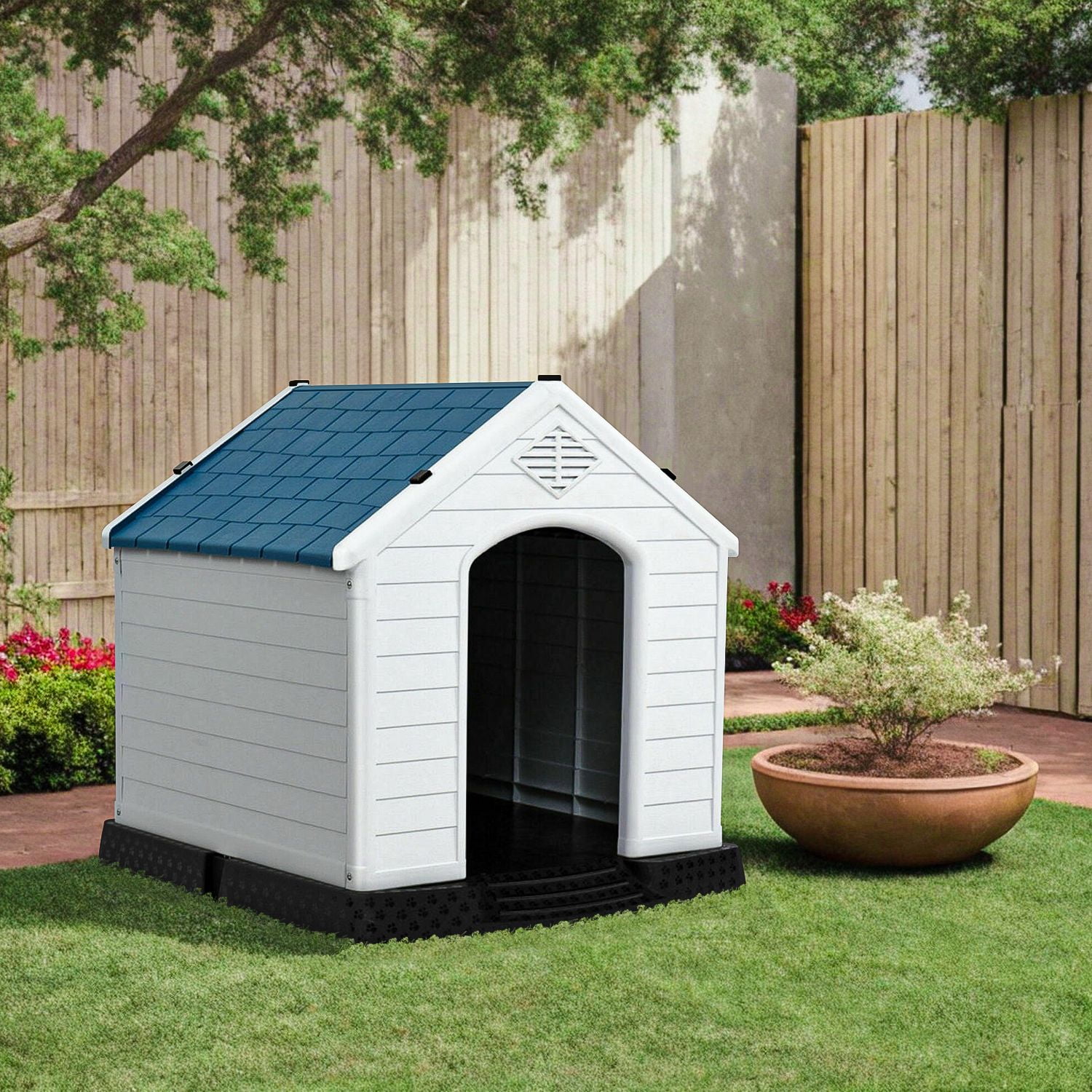 Demi Bonn 27" Outdoor Waterproof Dog House, Pet Houses for Small Dogs, Plastic Cat House with Ventilate, Indoor Puppy House, White