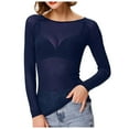 thumbnail image 2 of Fall Shirts for Women 2025 Long Sleeve Lightweight See Through Sheer Mesh Crewneck Undershirt Blouse Tops, 2 of 6