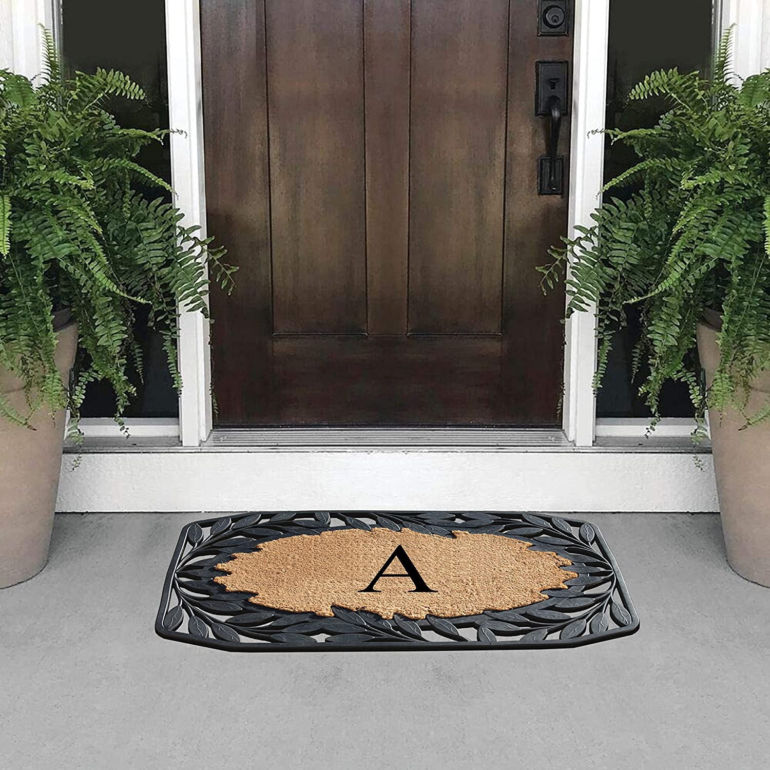 A1 Home Collections Floral Black, Beige, Multi-color Rubber and Coir Doormat for Outdoor Entrance Non Slip Backing Front Door Mat, 23" x 38"
