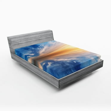 Ambesonne Blue Fitted Sheet, Sky Reflections Sunset, Full Size, Orange Blue