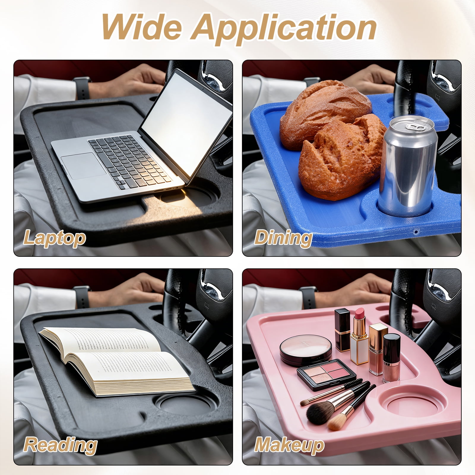 Uxcell 2 in 1 Car Steering Wheel Tray Car Food Trays Auto Steering Wheel Under Table Desk for Eating Food Drink Laptop Writing Work, Blue