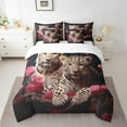 thumbnail image 2 of Cheetah Bed in a Bag Queen Comforter Set 7 Piece,Pink Rose Flowers Bedding Sets Leopard Print Fitted Sheet,Romantic Flowers African Animals Sheet Set with Comforter, 2 of 6