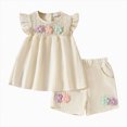 thumbnail image 3 of Baby Girl Clothes Toddler Baby Girl Outfits Floral Baby Girl Summer Clothes 3D Flower Ruffle Sleeveless Smocked Tunic Top Shorts Set Cotton Linen Outfit, 3 of 6