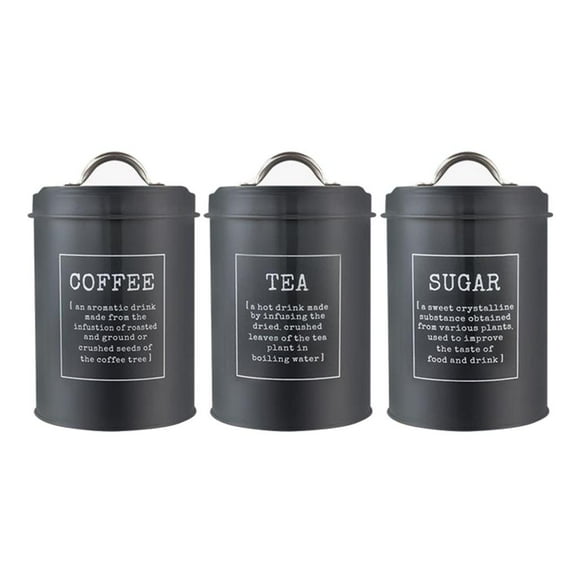 Abbracc Delicacy Kitchen Set of 3 Airtight Kitchen Canister Decorations with Lids, Metal B-Black
