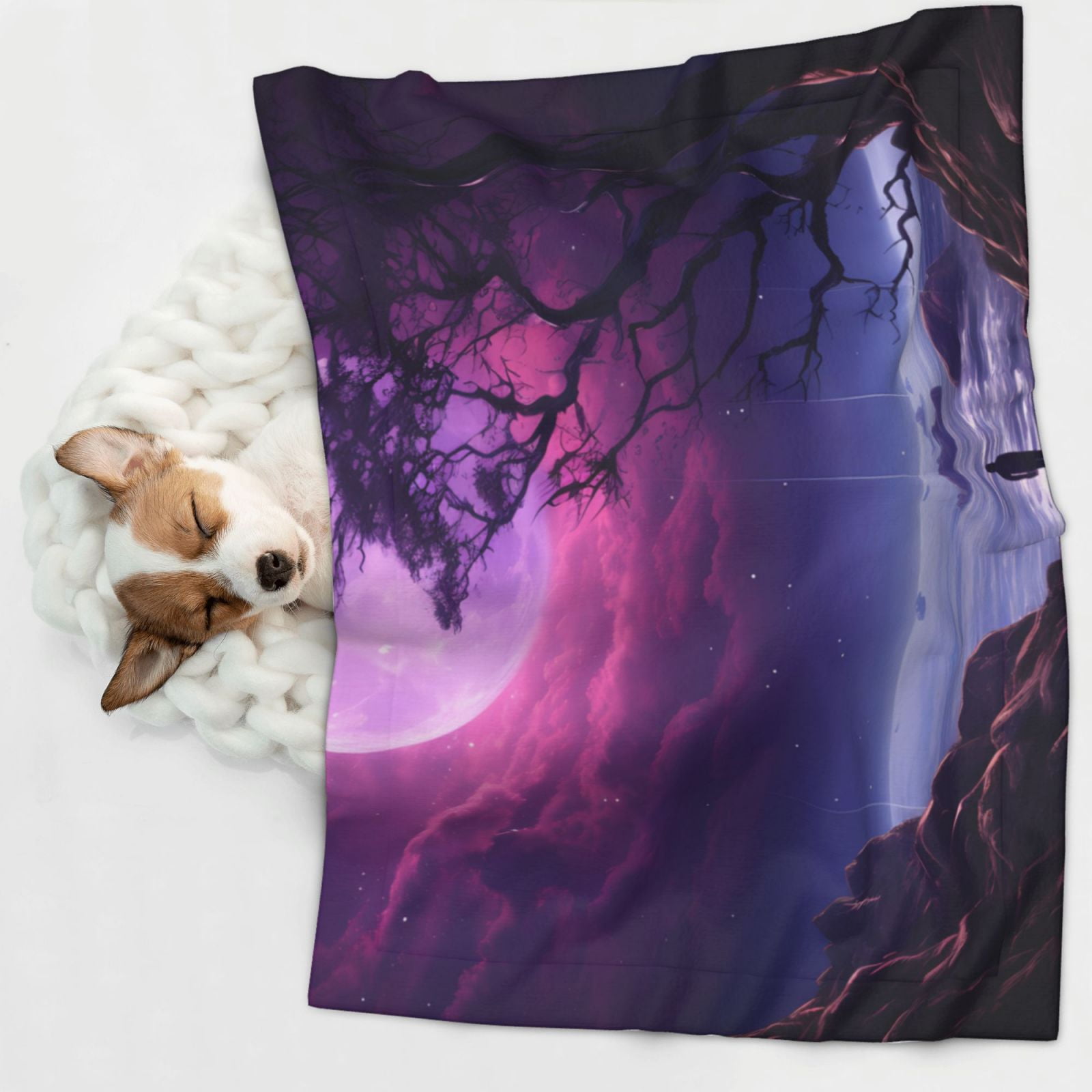 Naloa Purple Moon Tree Night Sky Dog Blanket, 3 Sizes Cat Blanket for Indoor Cats Large Medium Small Dog Gifts-Medium