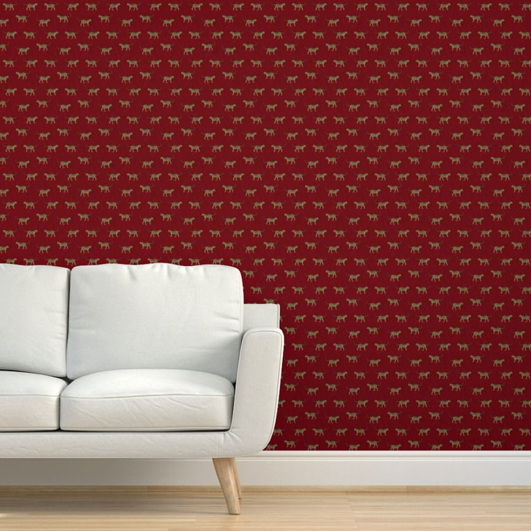 Spoonflower Removable Wallpaper Swatch - Leopard Texture Dark Red Black  Gold Animal Cat Africa Custom Pre-Pasted Wallpaper 