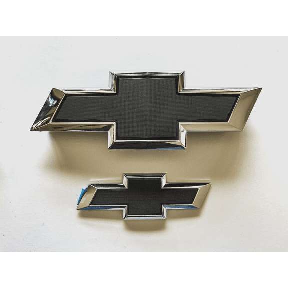 Fit 2015-2020 Chevrolet Tahoe Suburban Front & Rear Chrome Black Bowtie Emblems