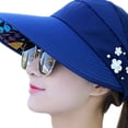 thumbnail image 3 of Advancent Sombrero de verano con cola de caballo para mujer, gorro de sombrilla plegable con flores de perlas, ala ancha y grande, informal, para Deportes acuáticos azul marino, 3 of 6