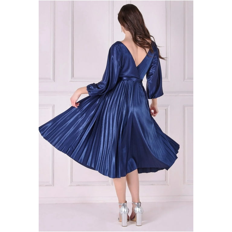 Navy dress with pleated skirt hot sale