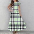 thumbnail image 4 of Mikilon 6-12 Years Girls Casual Maxi Stylish Plaid Dress Short Sleeve Holiday Dresses with Pockets, 4 of 7