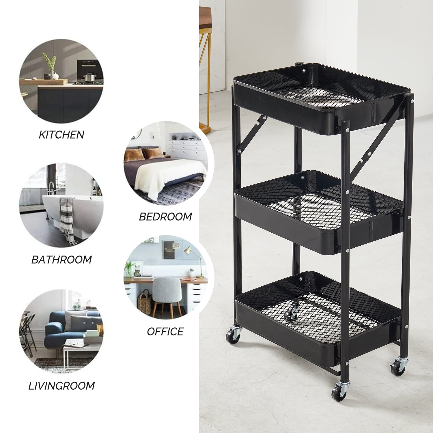Details about   3-Tier Metal Rolling Utility Cart Mobile Storage Organizer Holder Trolley Cart 