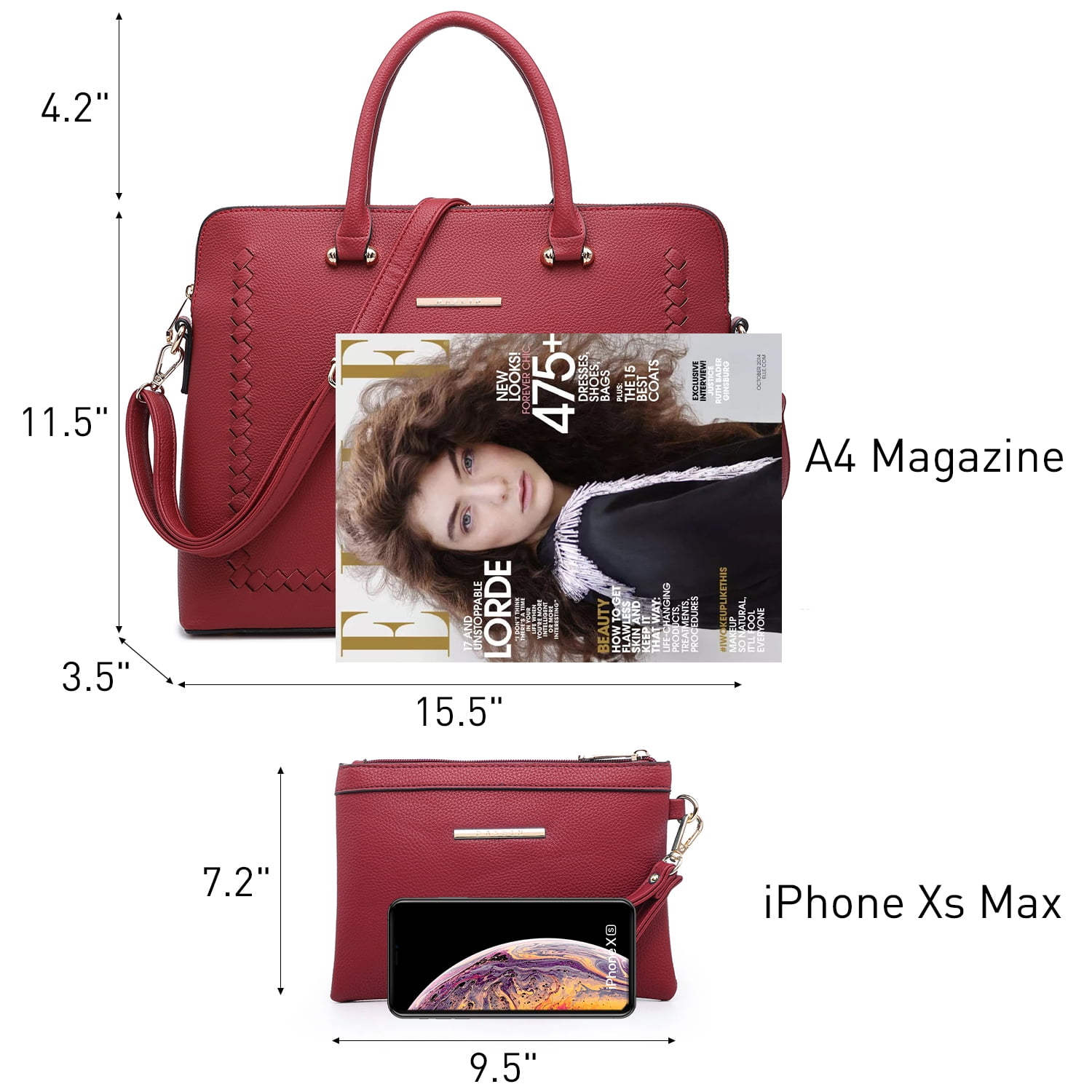 Women's Fashion Handbag Slim Shoulder Bag Tote Satchel Purse Top Handle Briefcase Work Bag for 14 in Laptop