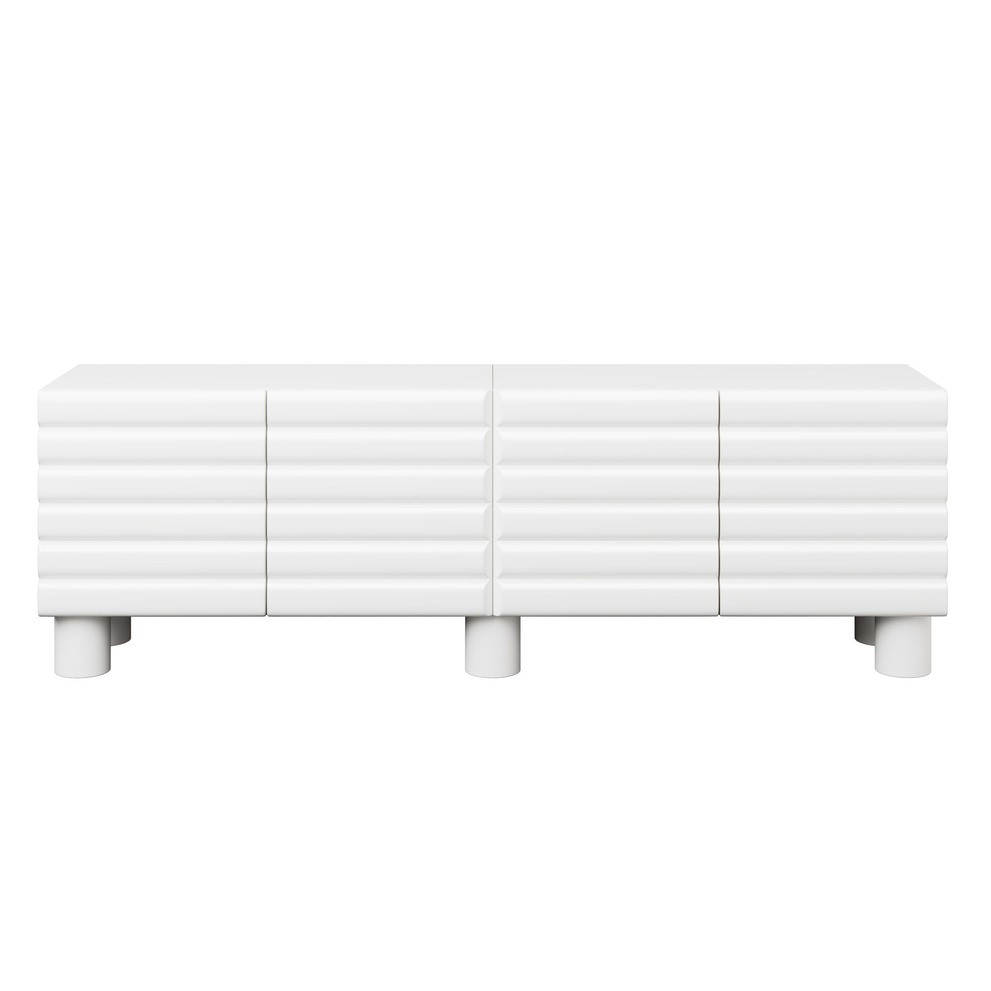 Euroco Stylish Thick Wavy Door TV Cabinet with Adjustable Shelves, Cream Style TV Stand with 4 Cabinets for TVs Up to 75", Solid Media Console with Cylindrical Legs and Cable Holes