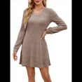 thumbnail image 1 of Vestido Tipo Suéter de Punto de Larga para Mujer, Estilo Túnica Informal con Cuello en V, Conjuntos de Moda para Otoño. Caqui XXL, 1 of 7