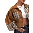 thumbnail image 5 of Qiylii Women Corduroy Jacket Long Sleeve Button Down Plaid Print Patchwork Coat, 5 of 7