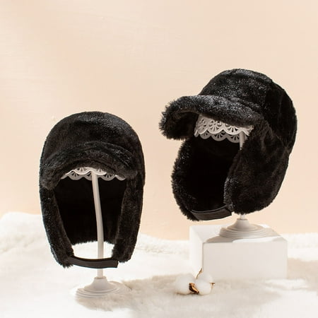 

Gubotare Baby Hats Toddler Boys Girls Children s Hat Solid Color Imitation Fleece With Eaves Ear Warm Lei Feng Hat Black 1-4 Years