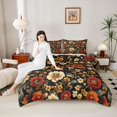 thumbnail image 4 of Manfei Exotic Style 3 Pieces Queen Comforter Set for Teens Adults,Chic Floral Flowers Ultra Soft Bedding Sets,Vintage Aesthetics Bedding Comforter Set Breathable,Ultra Soft Home Decor,Reversible, 4 of 8