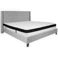 thumbnail image 2 of BizChair King Size Tufted Upholstered Platform Bed with Accent Nail Trimmed Extended Sides in Light Gray Fabric with Mattress, 2 of 6