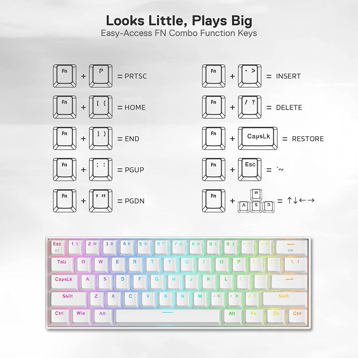Redragon K530 Pro Draconic 60% Wireless RGB Mechanical Keyboard, BT/2.4Ghz/Wired 3-Mode 61 Keys Compact Gaming Keyboard w/Hot-Swap Socket, Free-Mod Plate Mounted PCB & Clicky Blue Switch