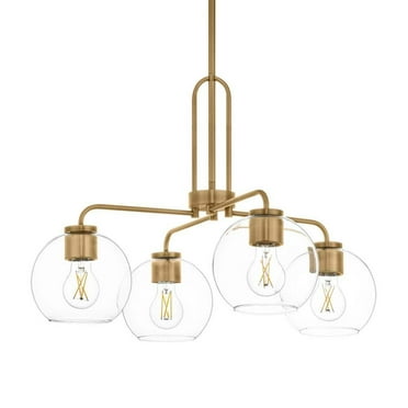 Nelwyn 25 in. 4-Light Vintage Brass Chandelier with Clear Glass Globe Shades