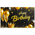 thumbnail image 2 of Black Gold Glittery Happy Birthday Banner with Balloons Crown and Champagne Glasses Party Supplies Photography Props Backdrop Decor for Birthday Party Celebration Photo Booth Decoration, 2 of 6