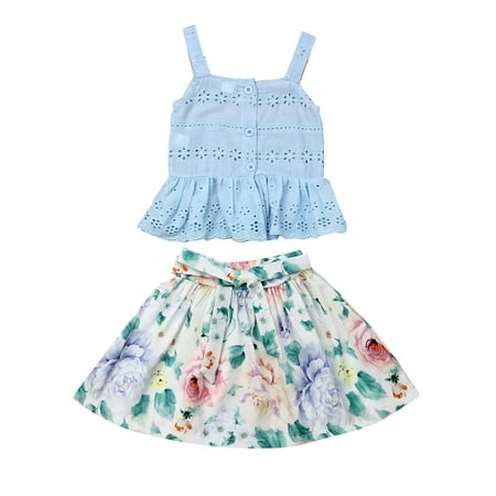 

Hirigin Baby Girls Bowknot Halter Crop Tops Ruffle Skirt Boho Floral Summer Outfit Set