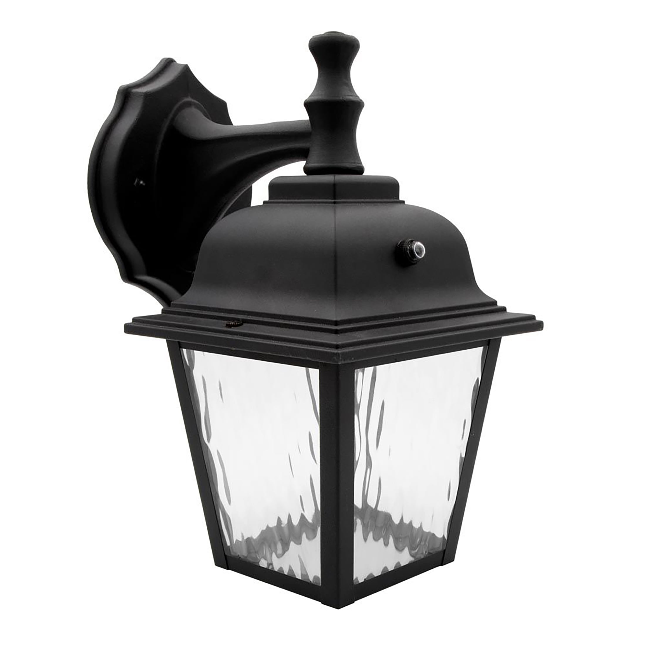 Maxxima LED Porch Lantern Black, Water Glass, Photocell Sensor, 875 Lumens, 3000K Warm White, Dusk to Dawn Sensor