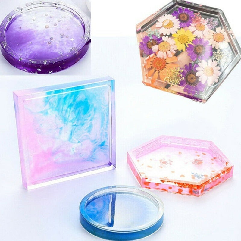 Shape Hexagon Square Round for Casting with Resin Jewelry Making 4 Pack DIY Coaster Silicone Mold