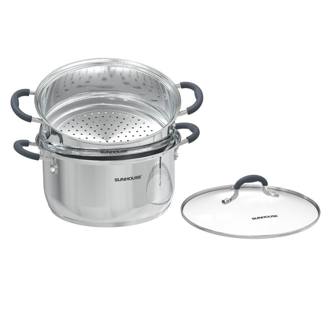 Steamer Pots Sunhouse, acero inoxidable, 3 litros, 2 niveles, con tapa