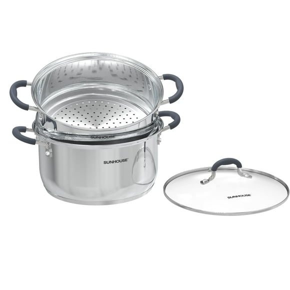 Steamer Pots Sunhouse, acero inoxidable, 3 litros, 2 niveles, con tapa