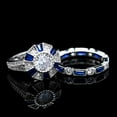 thumbnail image 3 of Uloveido Rhodium Plated Royal Blue White Cubic Zirconia Double Engagement Bands Wedding Rings Set for Women Girls (Size 8) RJ497, 3 of 9