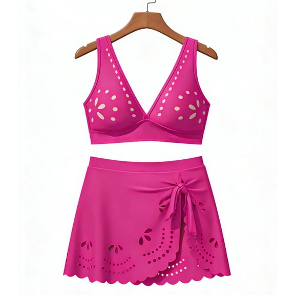 HOMBOM Swimsuits for Women High Waisted Bikini Triangle Top with Swim Skirt Two Piece Pink Summer Ladies Bathing Suits